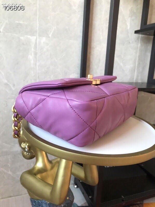 Chanel女包 香奈兒專櫃最新色款19口蓋包 Chanel經典紫色羊皮女包 AS1160  djc4300